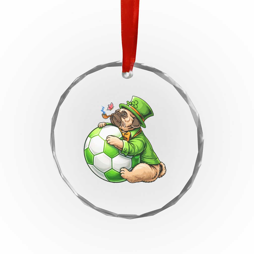 Lucky Pug Soccer Lover Crystal Glass Ornament St Paddys Day Irish Football Gift