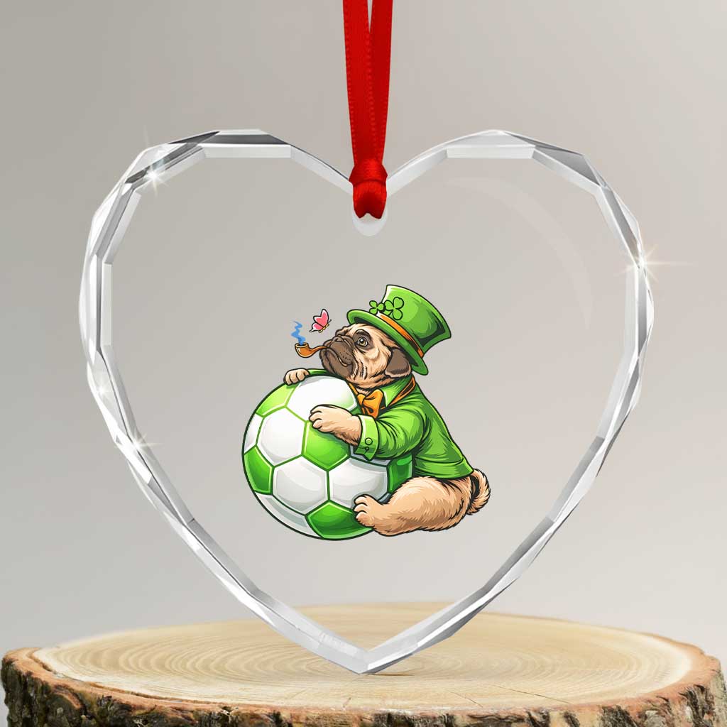 Lucky Pug Soccer Lover Heart Crystal Glass Ornament St Paddys Day Irish Football Gift
