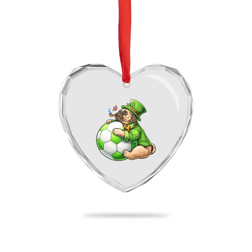 Lucky Pug Soccer Lover Heart Crystal Glass Ornament St Paddys Day Irish Football Gift