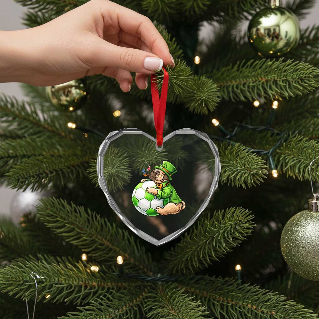Lucky Pug Soccer Lover Heart Crystal Glass Ornament St Paddys Day Irish Football Gift