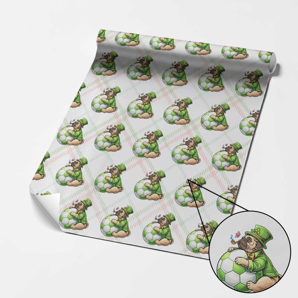Lucky Pug Soccer Lover Wrapping Paper Roll St Paddys Day Irish Football Gift