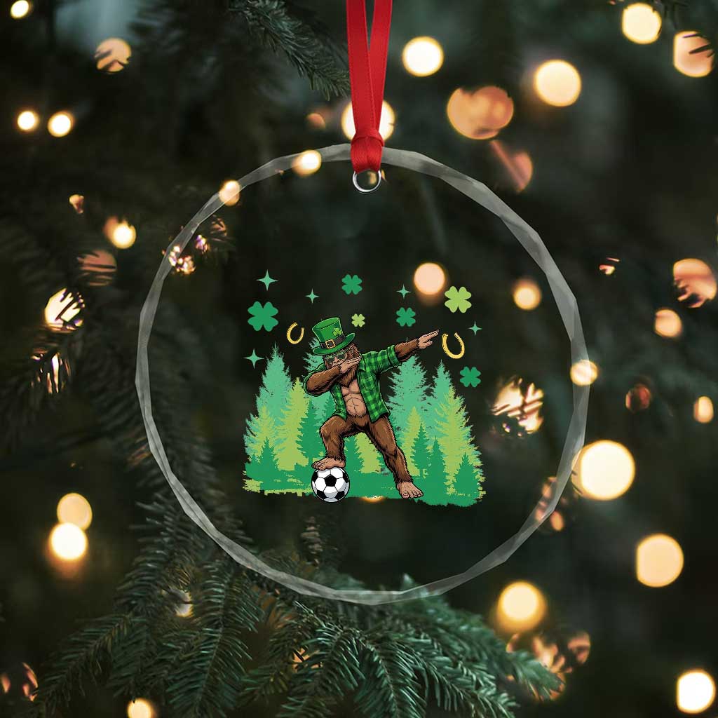 Lucky Sasquatch Soccer Player Crystal Glass Ornament Funny St Patricks Day Gift