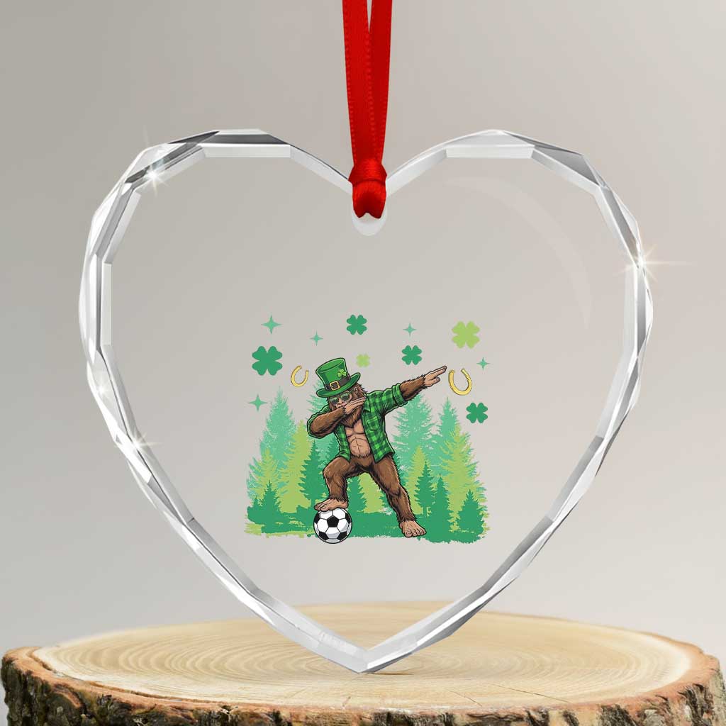 Lucky Sasquatch Soccer Player Heart Crystal Glass Ornament Funny St Patricks Day Gift