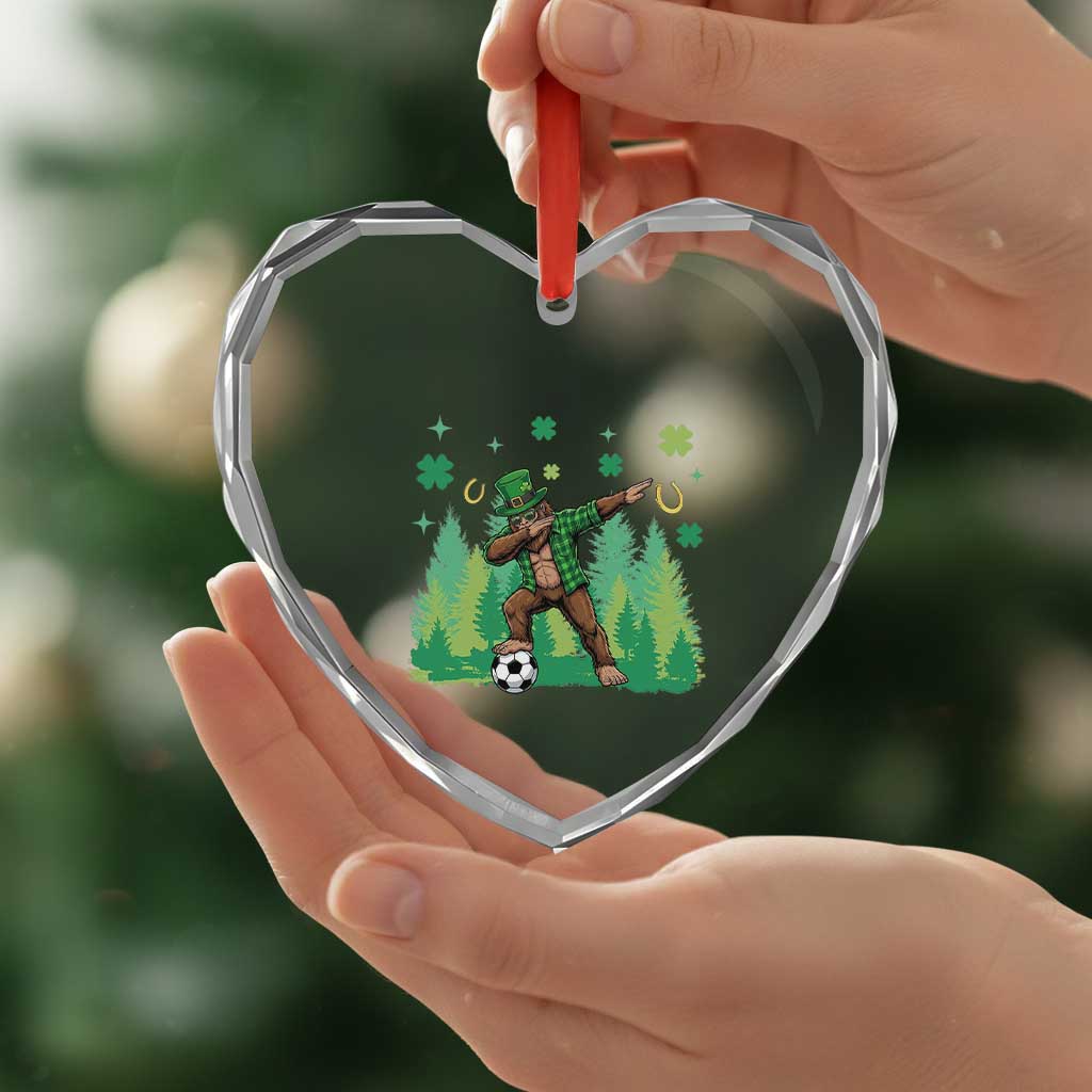 Lucky Sasquatch Soccer Player Heart Crystal Glass Ornament Funny St Patricks Day Gift
