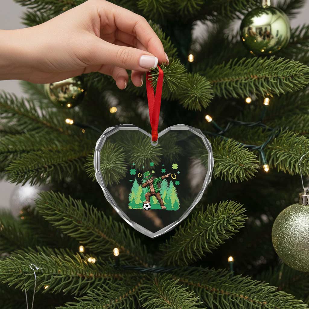 Lucky Sasquatch Soccer Player Heart Crystal Glass Ornament Funny St Patricks Day Gift
