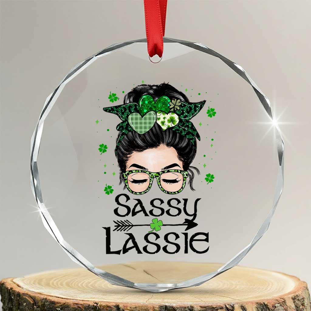Lucky Sassy Lassie Messy Bun Crystal Glass Ornament Funny St Patricks Day - Wonder Print Shop