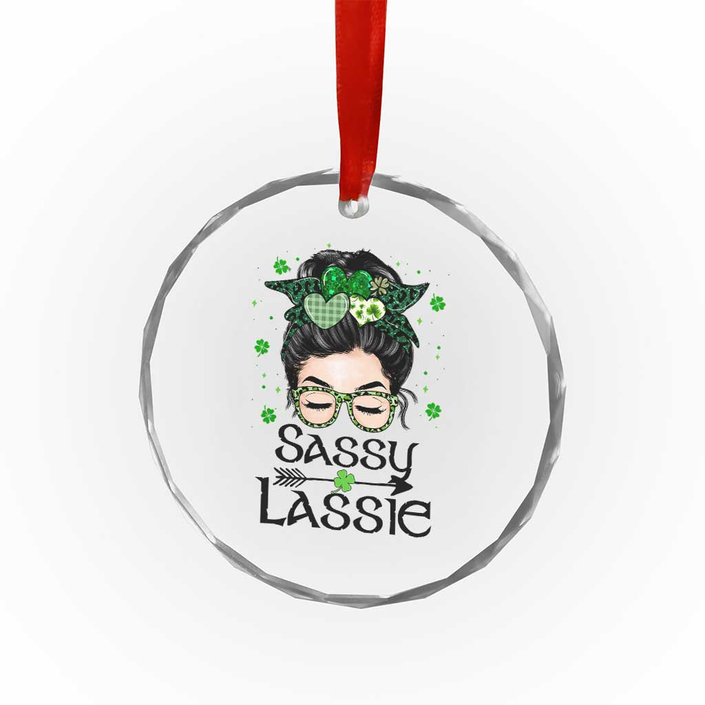 Lucky Sassy Lassie Messy Bun Crystal Glass Ornament Funny St Patricks Day - Wonder Print Shop