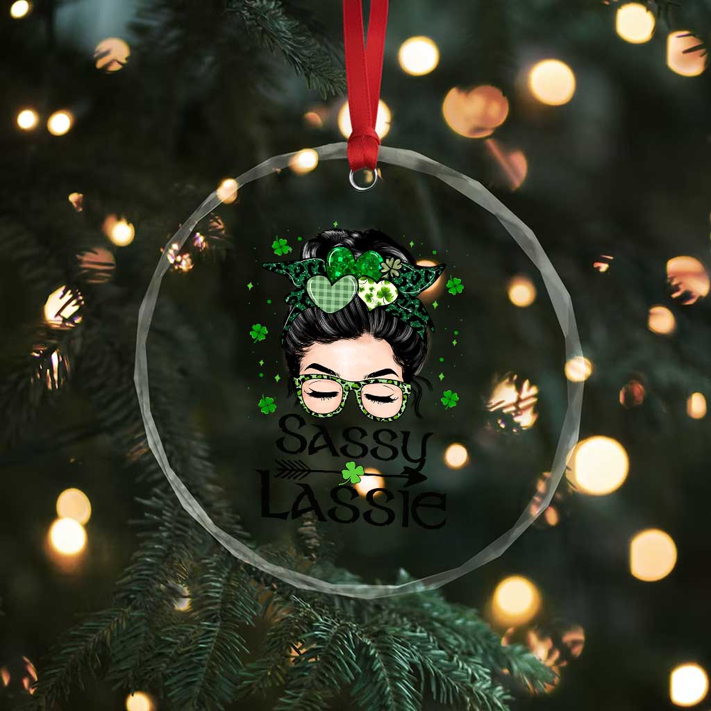 Lucky Sassy Lassie Messy Bun Crystal Glass Ornament Funny St Patricks Day - Wonder Print Shop