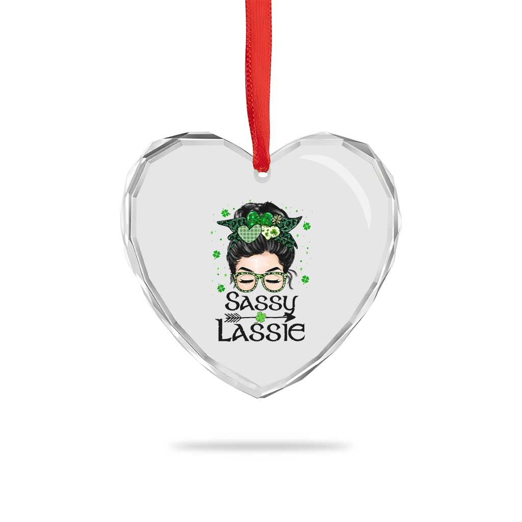 Lucky Sassy Lassie Messy Bun Heart Crystal Glass Ornament Funny St Patricks Day - Wonder Print Shop