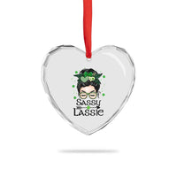 Lucky Sassy Lassie Messy Bun Heart Crystal Glass Ornament Funny St Patricks Day - Wonder Print Shop