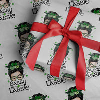 Lucky Sassy Lassie Messy Bun Wrapping Paper Roll Funny St Patricks Day - Wonder Print Shop