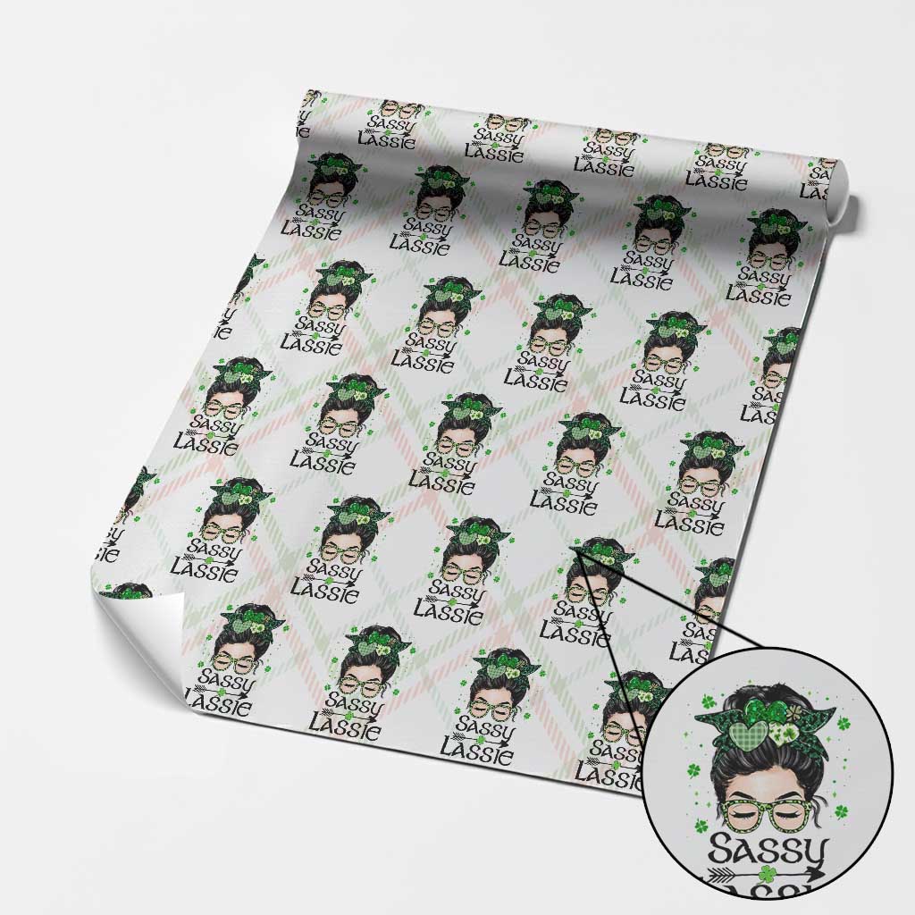 Lucky Sassy Lassie Messy Bun Wrapping Paper Roll Funny St Patricks Day - Wonder Print Shop