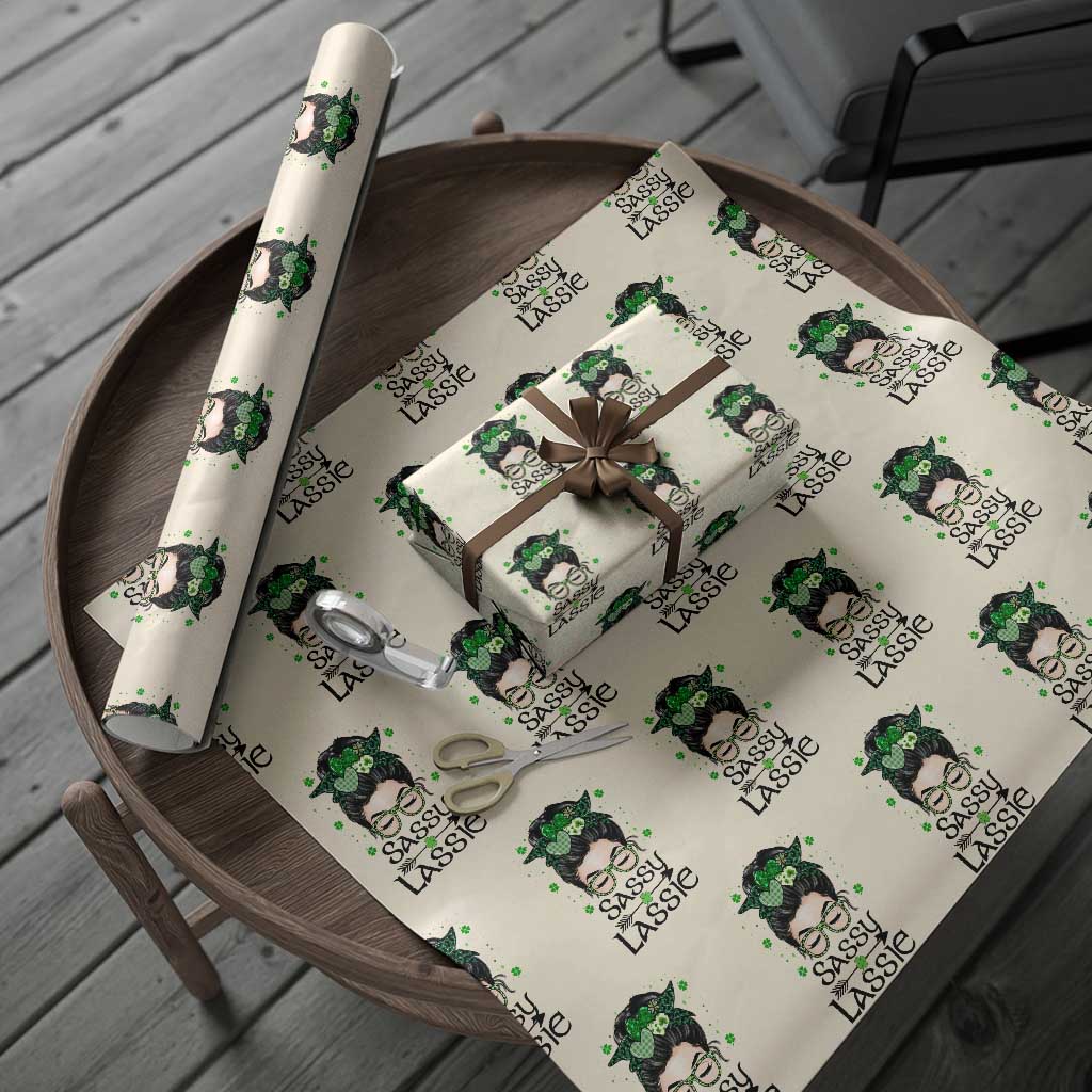 Lucky Sassy Lassie Messy Bun Wrapping Paper Roll Funny St Patricks Day - Wonder Print Shop