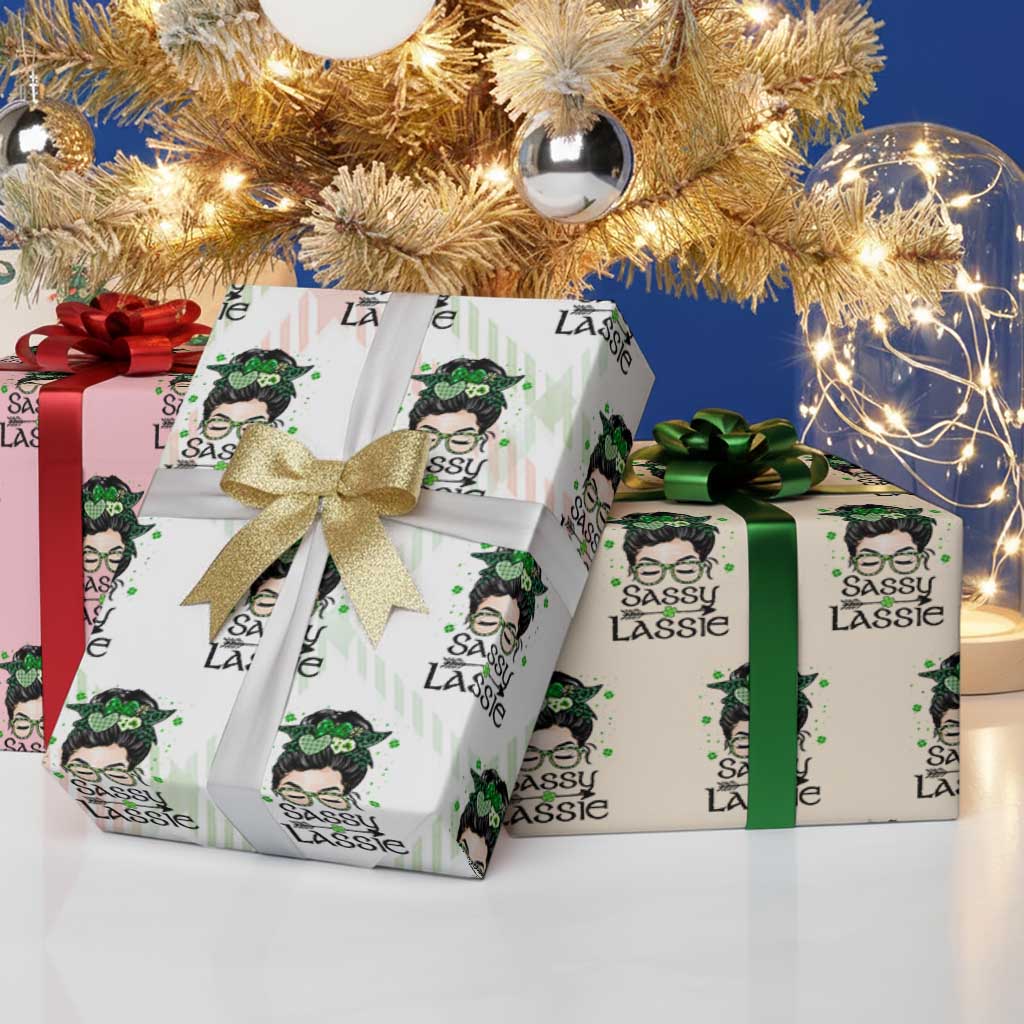 Lucky Sassy Lassie Messy Bun Wrapping Paper Roll Funny St Patricks Day - Wonder Print Shop
