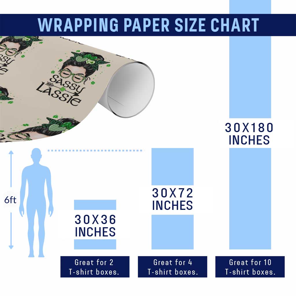 Lucky Sassy Lassie Messy Bun Wrapping Paper Roll Funny St Patricks Day - Wonder Print Shop