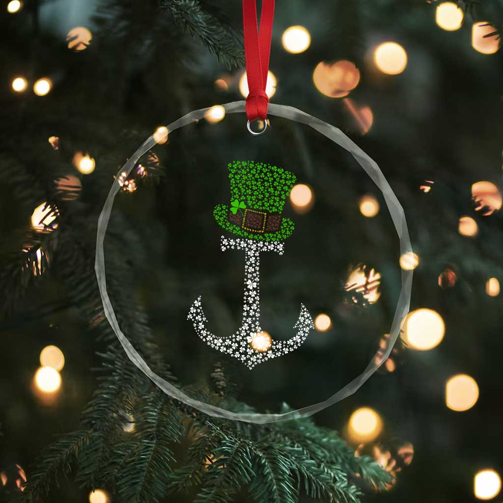 Lucky Shamrock Anchor Crystal Glass Ornament Leprechaun Cruise Squad St. Patrick's Day - Wonder Print Shop