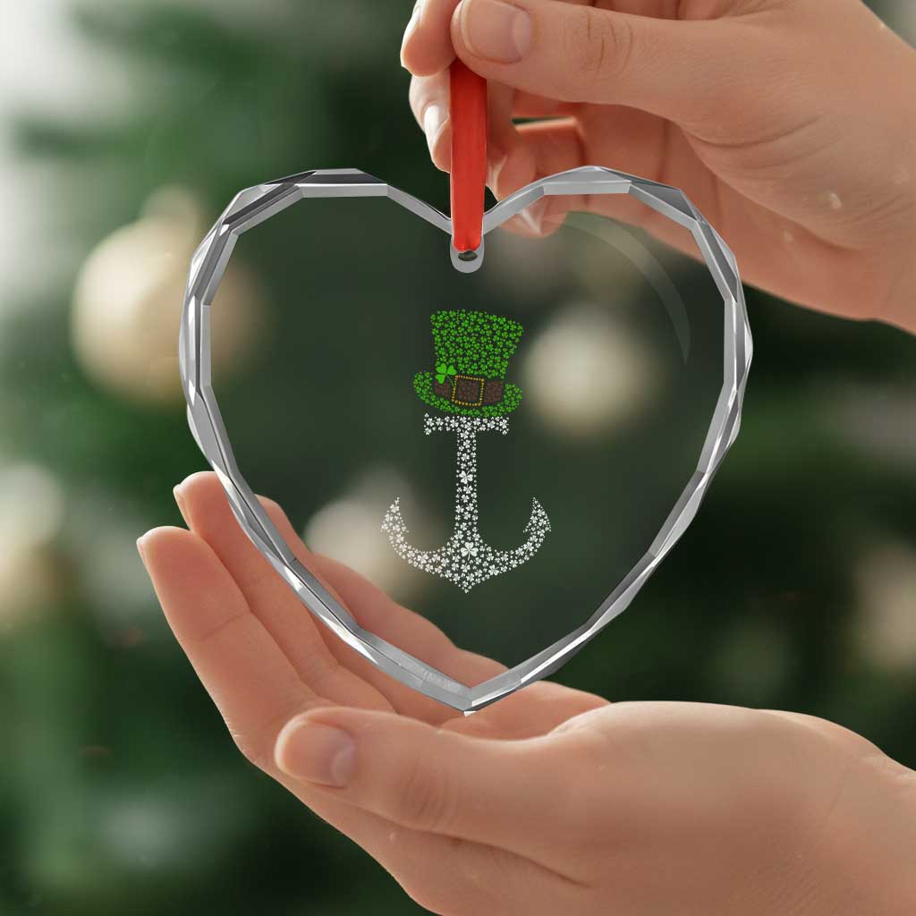 Lucky Shamrock Anchor Heart Crystal Glass Ornament Leprechaun Cruise Squad St. Patrick's Day - Wonder Print Shop