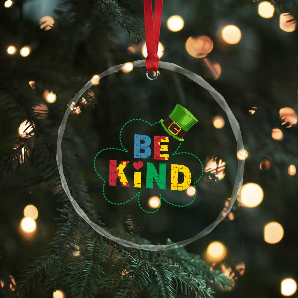 Lucky Shamrock Be Kind Crystal Glass Ornament Autism Leprechaun St Patricks Day - Wonder Print Shop
