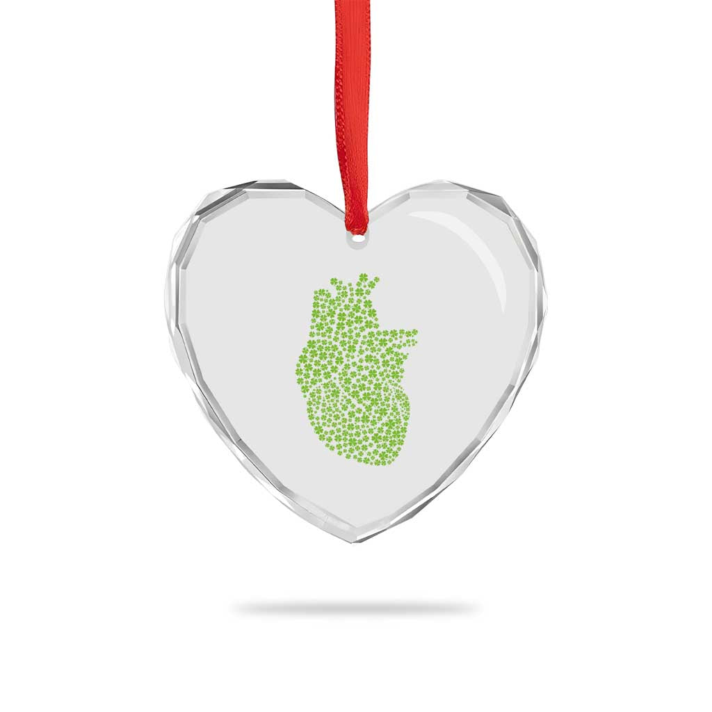 Lucky Shamrocks Heart Heart Crystal Glass Ornament Anatomical Anatomy St Patrick's Day - Wonder Print Shop