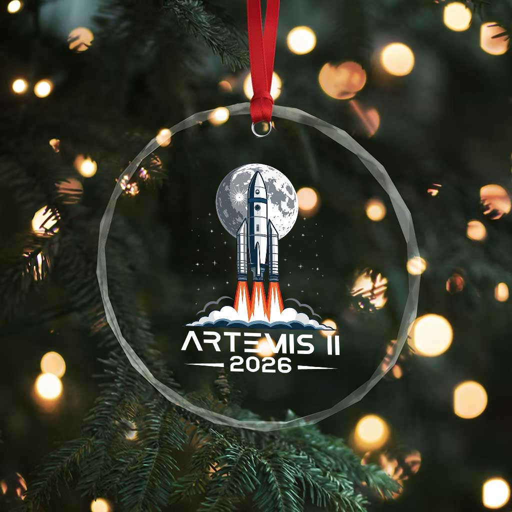 Lunar Journey 2026 Retro Rocket Launch Crystal Glass Ornament Space Exploration Astronomy Enthusiasts Sci-Fi Lovers