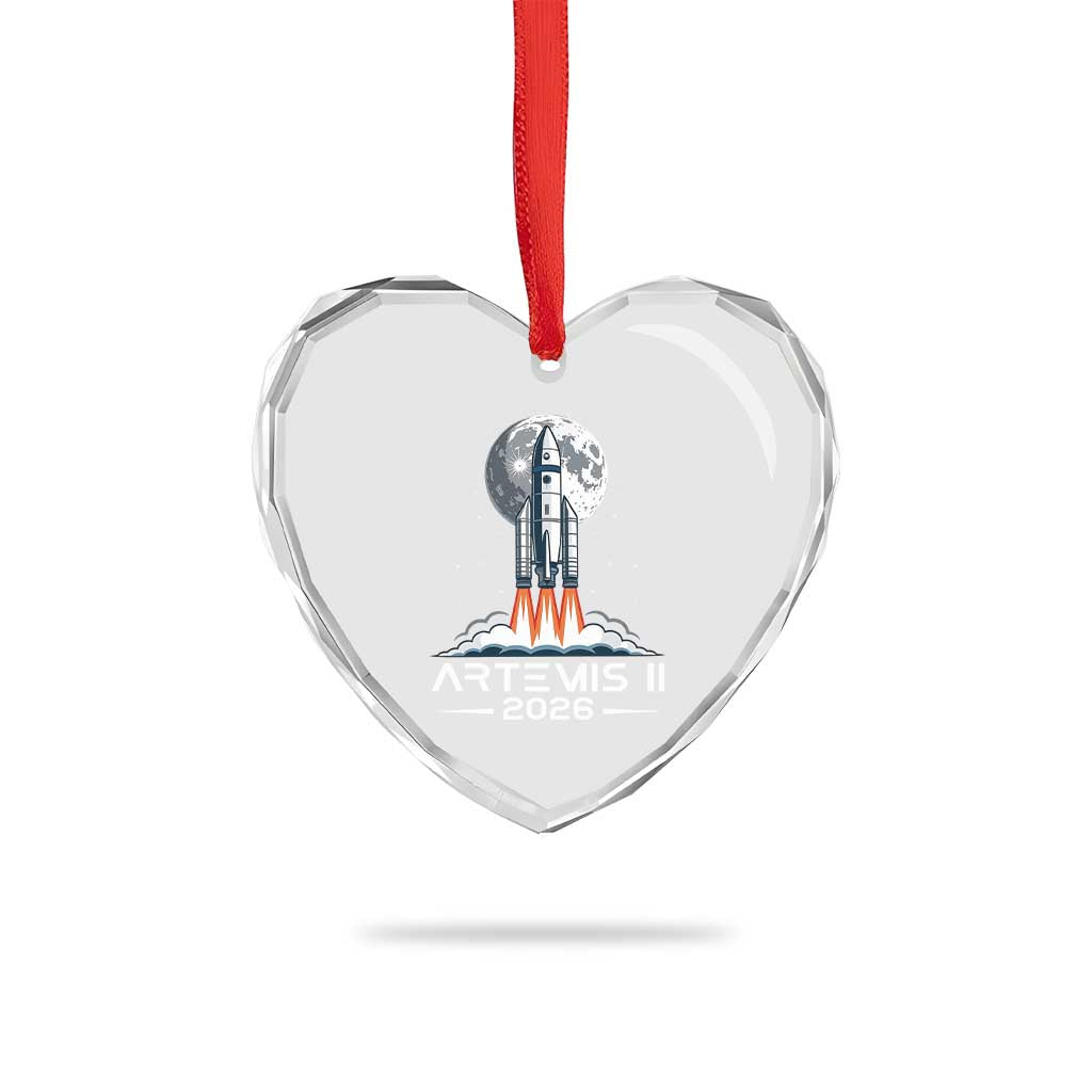 Lunar Journey 2026 Retro Rocket Launch Heart Crystal Glass Ornament Space Exploration Astronomy Enthusiasts Sci-Fi Lovers