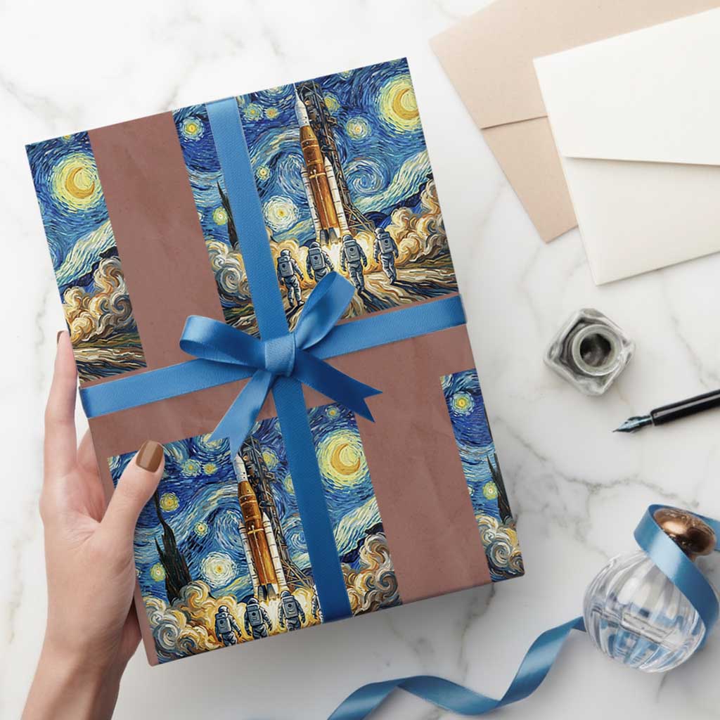 Lunar Mission Astronaut Starry Night Wrapping Paper Roll Space Lover Gift