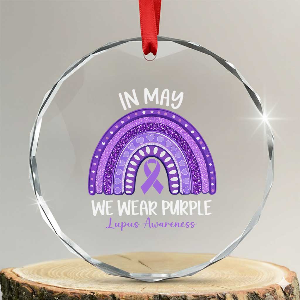 Lupus Awareness Crystal Glass Ornament In May We Wear Purple Ribbon Rainbow