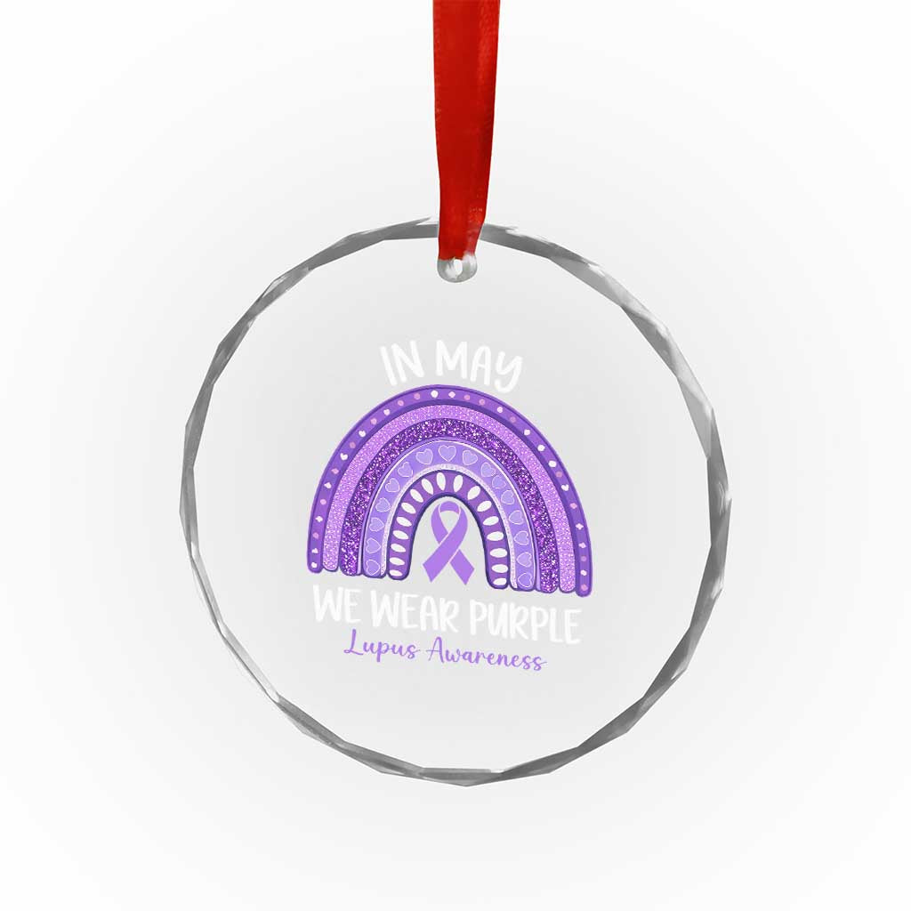 Lupus Awareness Crystal Glass Ornament In May We Wear Purple Ribbon Rainbow