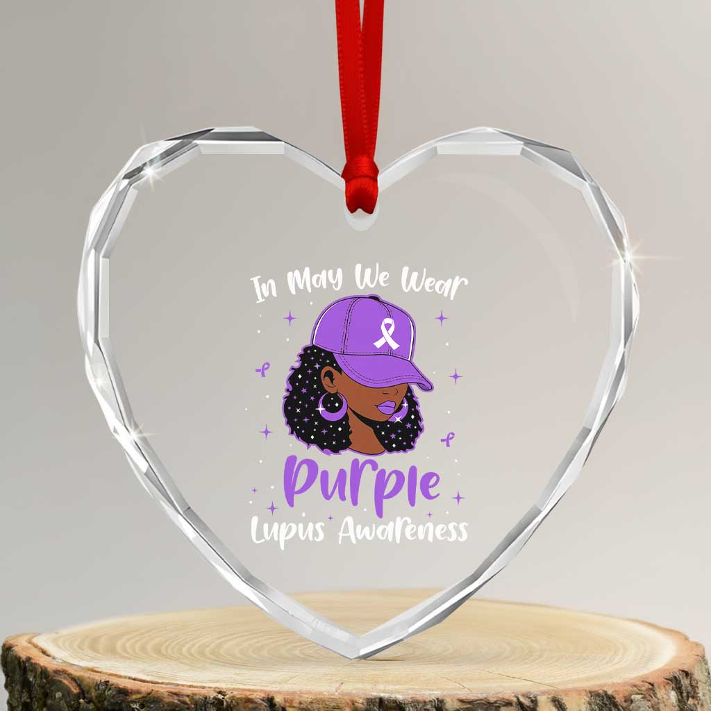 Lupus Awareness Heart Crystal Glass Ornament African American Black Women Fight Lupus Purple Ribbon