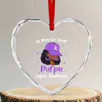 Lupus Awareness Heart Crystal Glass Ornament African American Black Women Fight Lupus Purple Ribbon