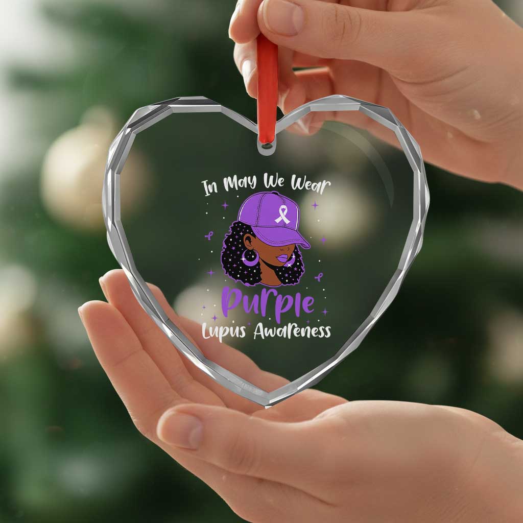 Lupus Awareness Heart Crystal Glass Ornament African American Black Women Fight Lupus Purple Ribbon