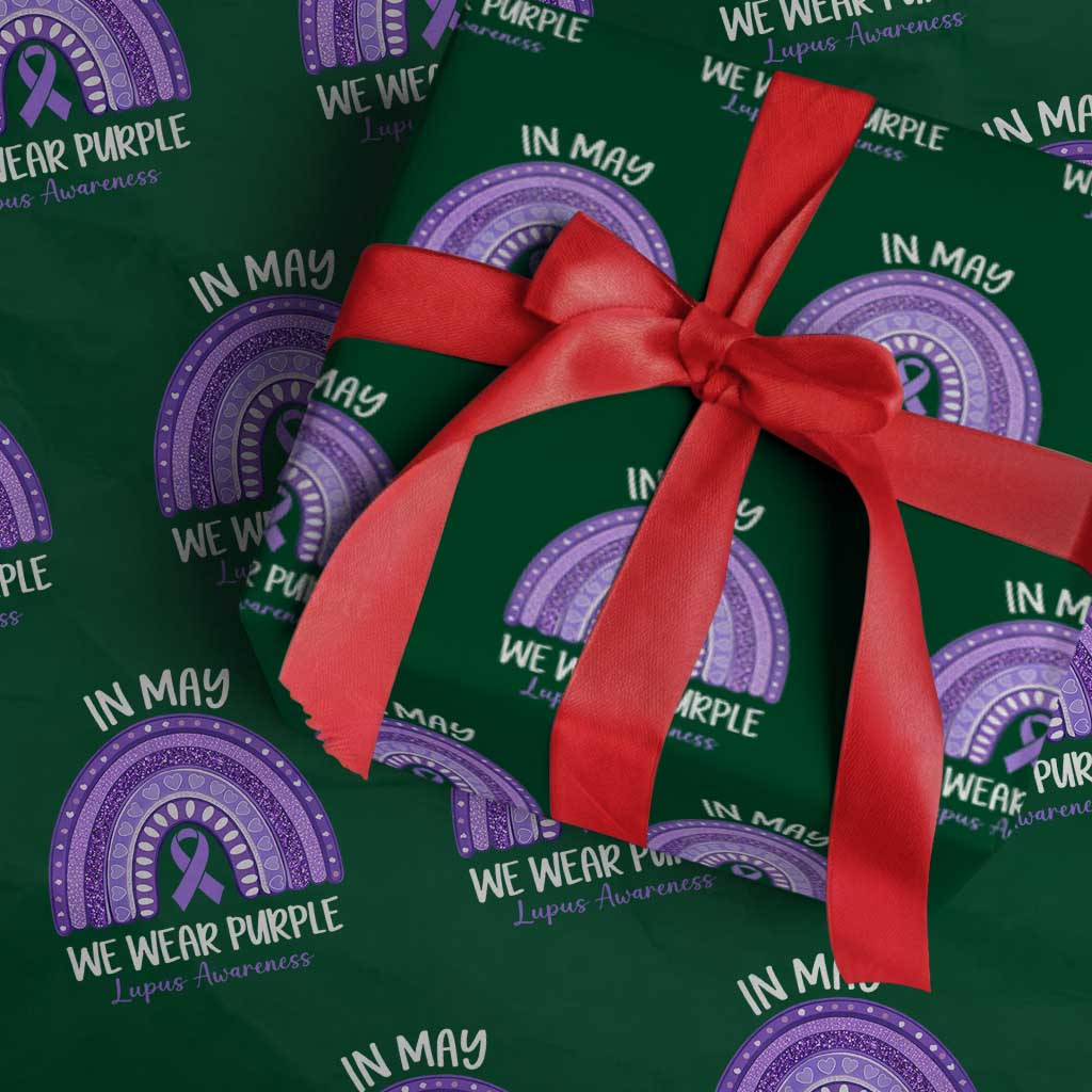 Lupus Awareness Wrapping Paper Roll In May We Wear Purple Ribbon Rainbow