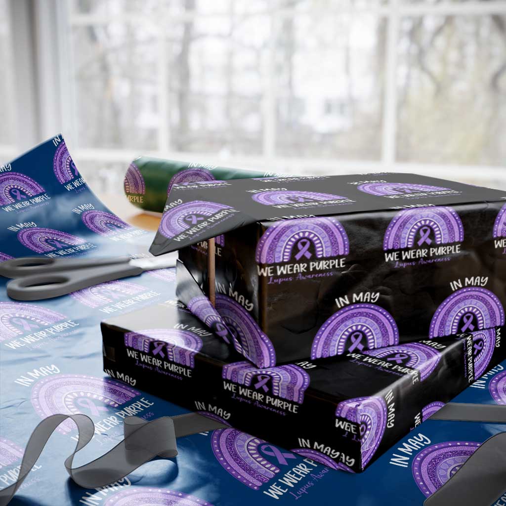 Lupus Awareness Wrapping Paper Roll In May We Wear Purple Ribbon Rainbow