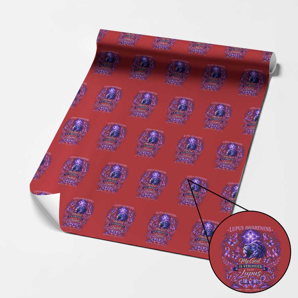 Lupus Awareness Wrapping Paper Roll Lion Purple Ribbon My God Is Stronger Than Lupus