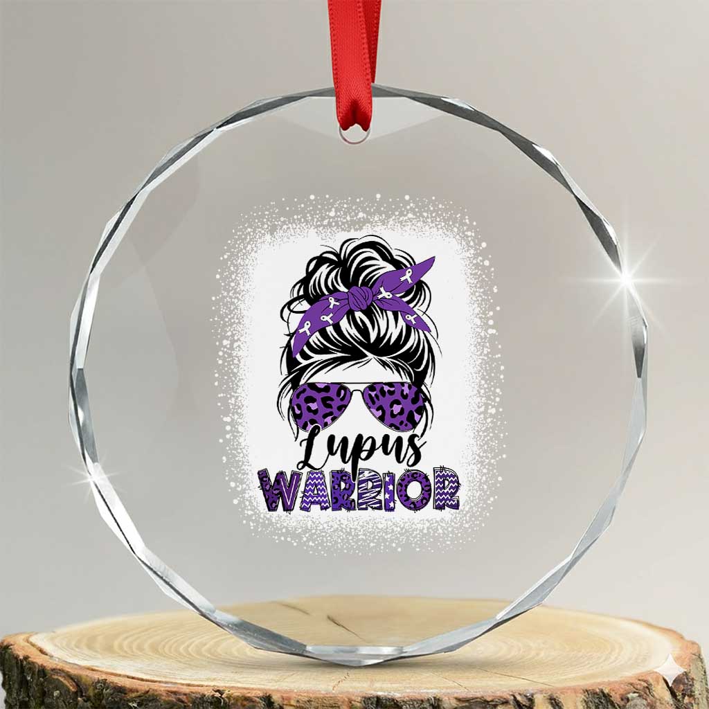 Lupus Warrior Crystal Glass Ornament Purple Ribbon Messy Bun Women