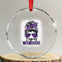 Lupus Warrior Crystal Glass Ornament Purple Ribbon Messy Bun Women