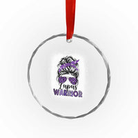 Lupus Warrior Crystal Glass Ornament Purple Ribbon Messy Bun Women