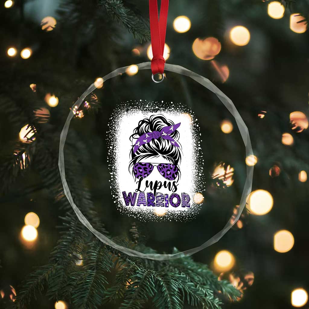 Lupus Warrior Crystal Glass Ornament Purple Ribbon Messy Bun Women