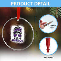 Lupus Warrior Crystal Glass Ornament Purple Ribbon Messy Bun Women
