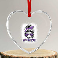 Lupus Warrior Heart Crystal Glass Ornament Purple Ribbon Messy Bun Women