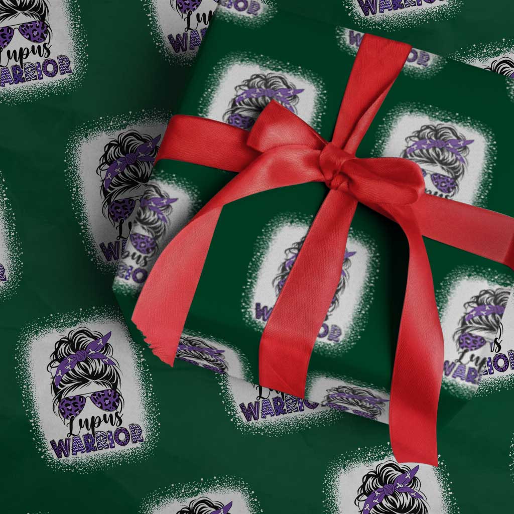 Lupus Warrior Wrapping Paper Roll Purple Ribbon Messy Bun Women
