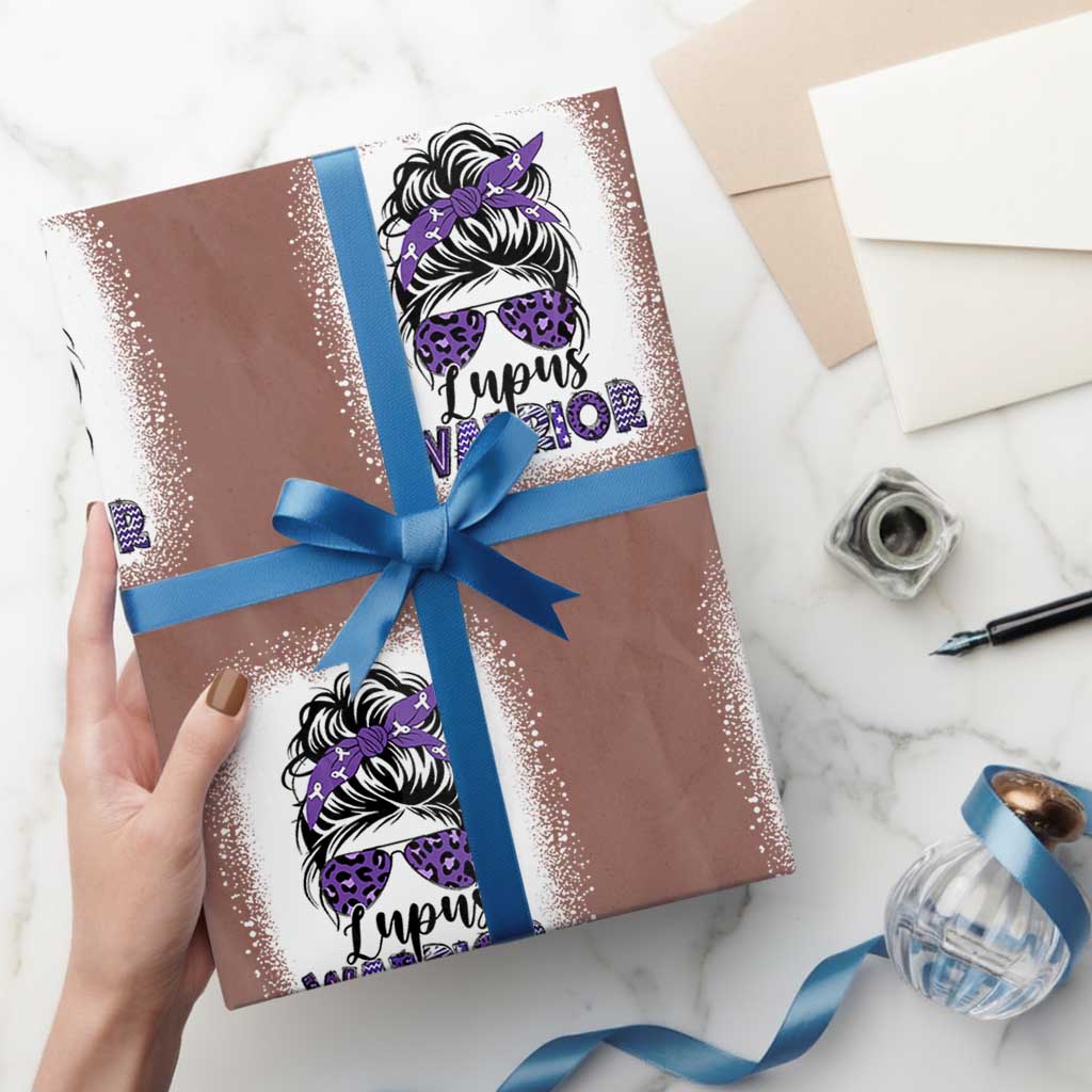 Lupus Warrior Wrapping Paper Roll Purple Ribbon Messy Bun Women