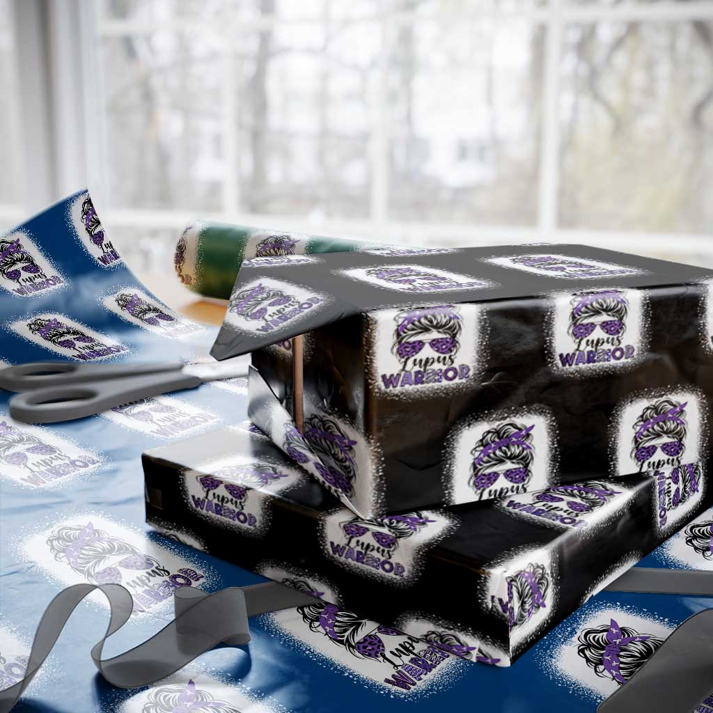 Lupus Warrior Wrapping Paper Roll Purple Ribbon Messy Bun Women
