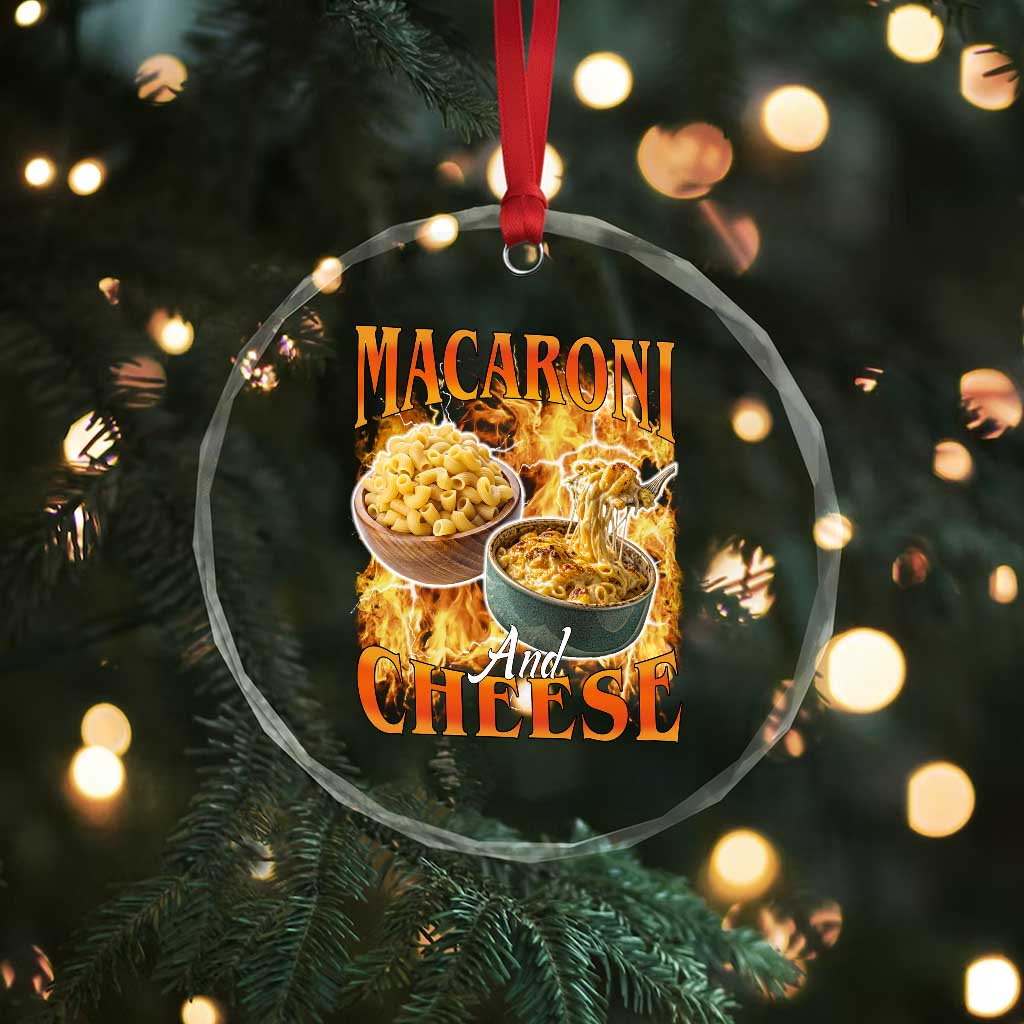 Macaroni And Cheese Meme Crystal Glass Ornament Vintage 90s Style Funny Foodie Bootleg Graphic