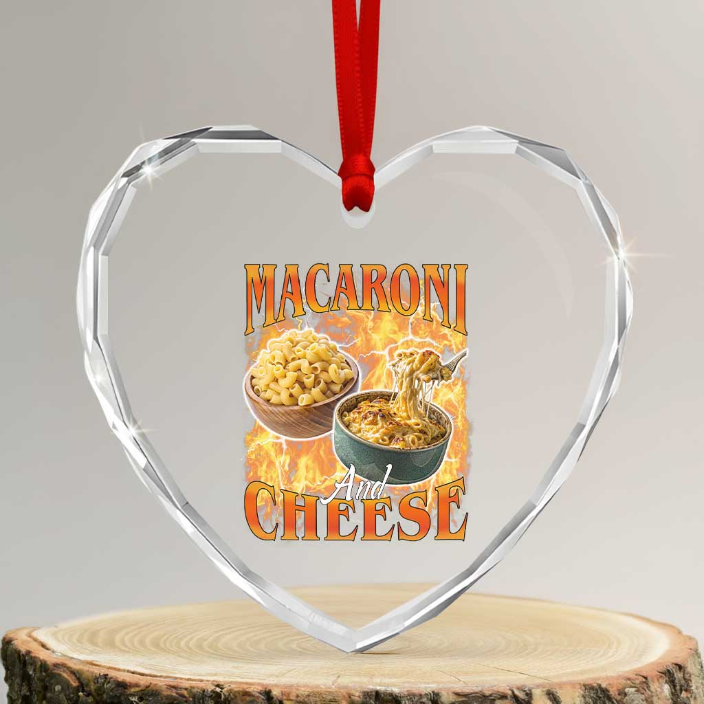 Macaroni And Cheese Meme Heart Crystal Glass Ornament Vintage 90s Style Funny Foodie Bootleg Graphic