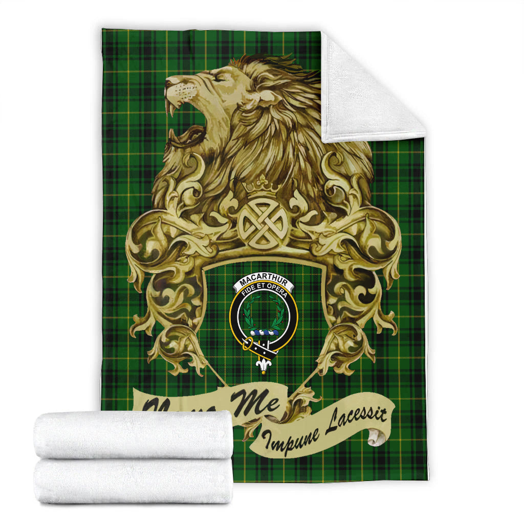 macarthur-tartan-premium-blanket-motto-nemo-me-impune-lacessit-with-vintage-lion-family-crest-tartan-plaid-blanket-vintage-style