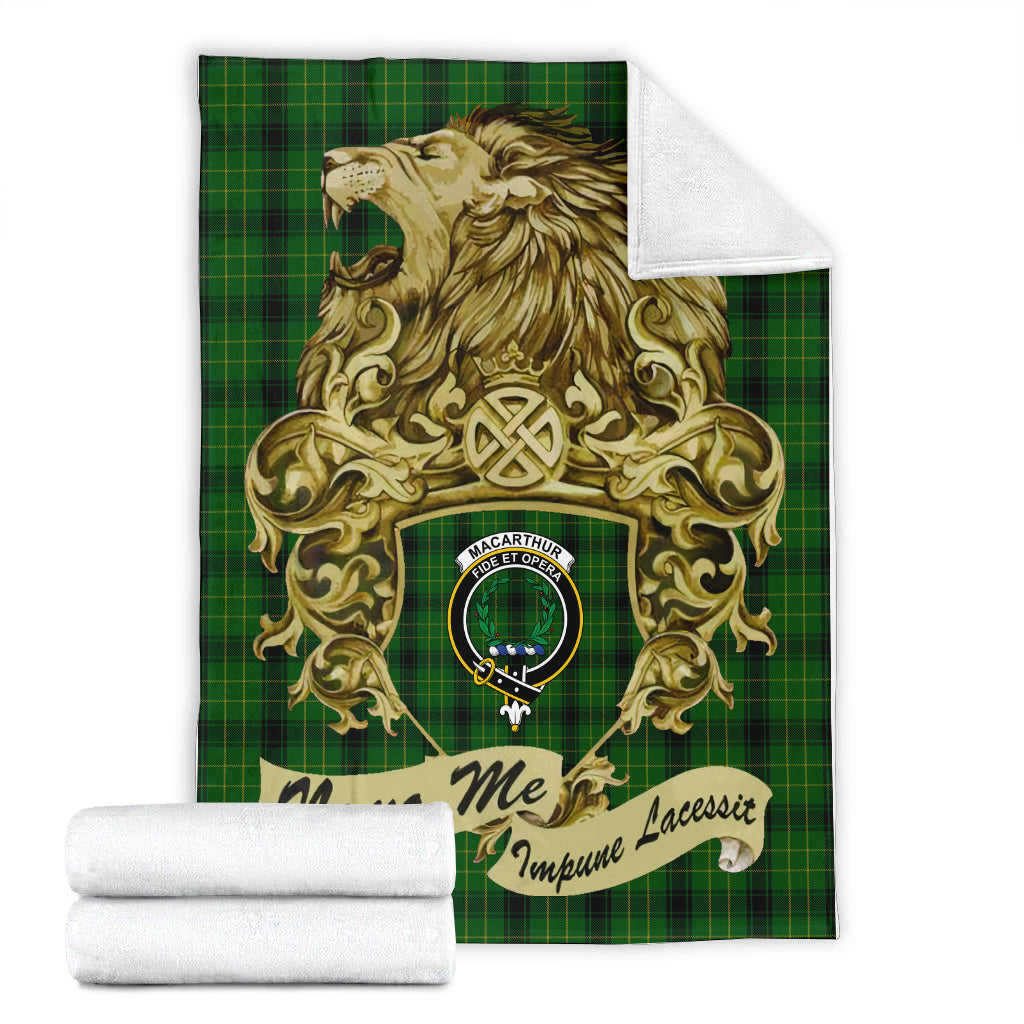 macarthur-highland-tartan-premium-blanket-motto-nemo-me-impune-lacessit-with-vintage-lion-family-crest-tartan-plaid-blanket-vintage-style