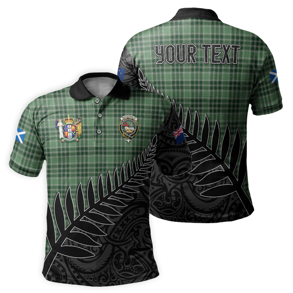 macdonald-lord-of-the-isles-hunting-tartan-family-crest-golf-shirt-with-fern-leaves-and-coat-of-arm-of-new-zealand-personalized-your-name-scottish-tatan-polo-shirt