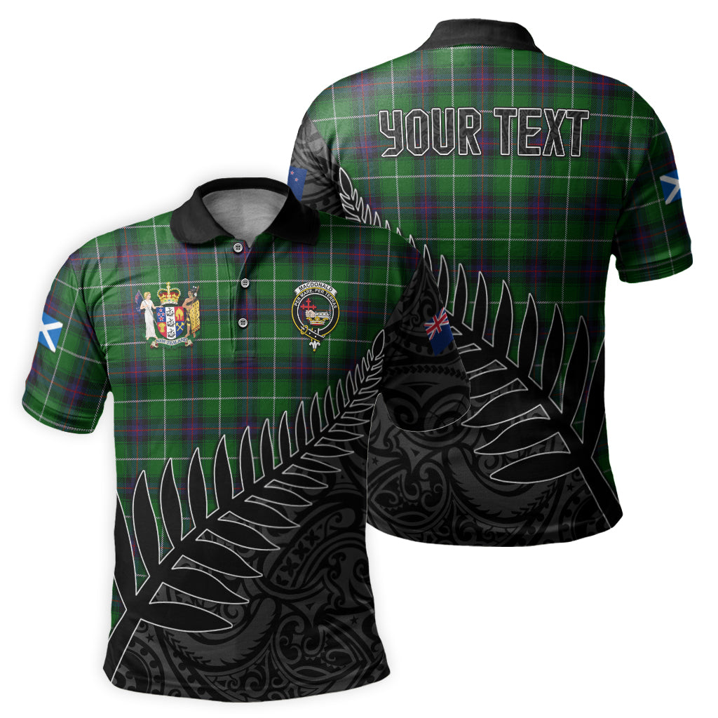 macdonald-of-the-isles-tartan-family-crest-golf-shirt-with-fern-leaves-and-coat-of-arm-of-new-zealand-personalized-your-name-scottish-tatan-polo-shirt