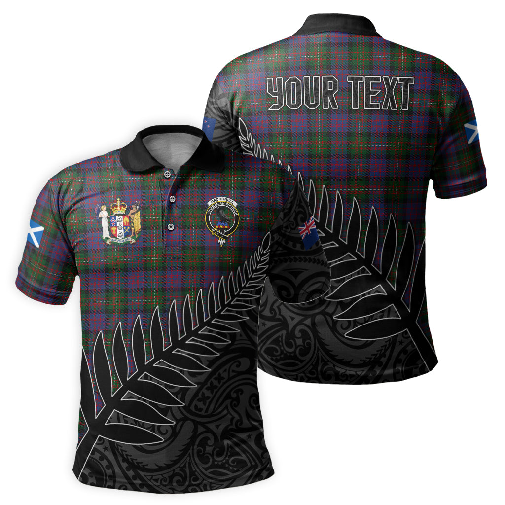 macdonell-of-glengarry-tartan-family-crest-golf-shirt-with-fern-leaves-and-coat-of-arm-of-new-zealand-personalized-your-name-scottish-tatan-polo-shirt